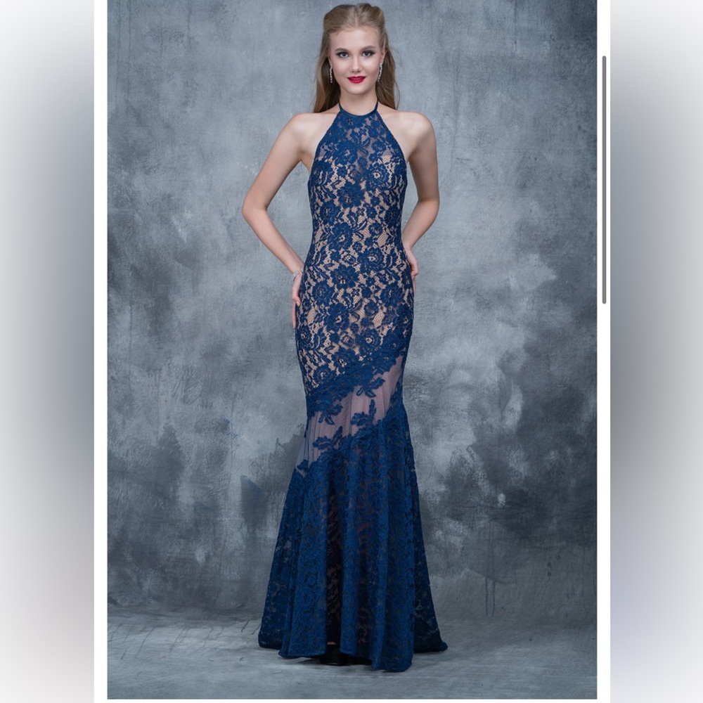 Navy and nude gown/ prom dress